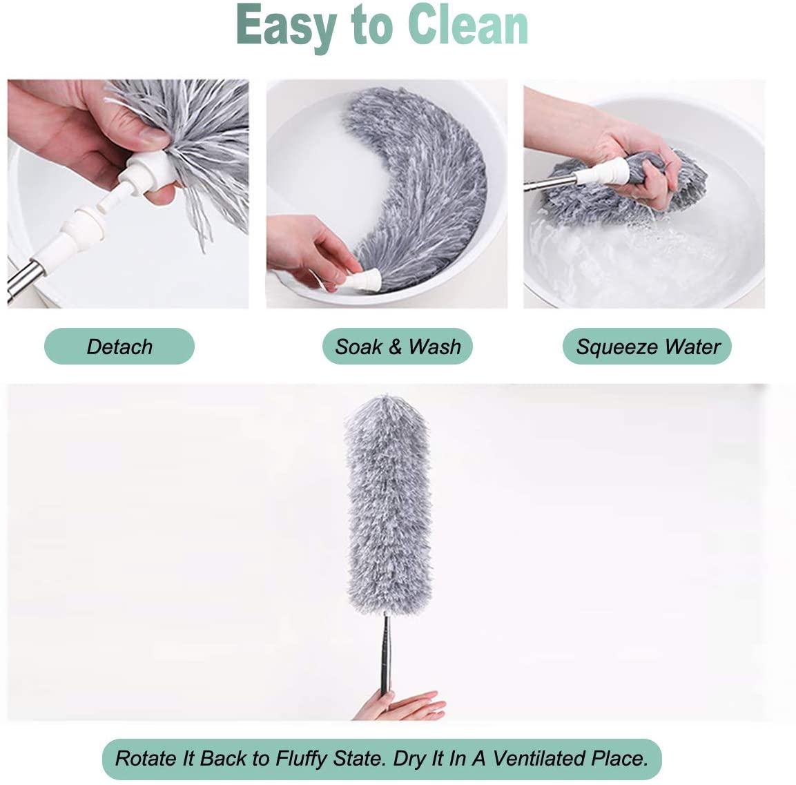 Extra-Long Handle Microfiber Duster – 2m Extendable, Washable Chenille Head for Home & Car Cleaning