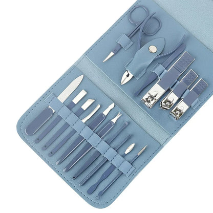 16 Pcs Manicure Pedicure Kit – Professional Stainless Steel Nail Cutter & Clippers Set | Portable Leather Nail Care Grooming Kit for Men & Women | Premium Nail Tools & Gift Set for Hand & Foot Care
