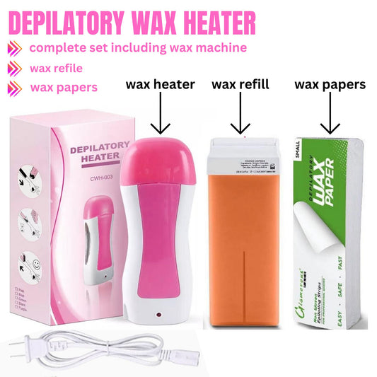 3-in-1 Depilatory Wax Heater Machine with Roll-On Wax Refill & Waxing Strips | Professional Electric Wax Kit for Women & Men | Face & Body Hair Removal Waxing Machine – Salon & Home Use