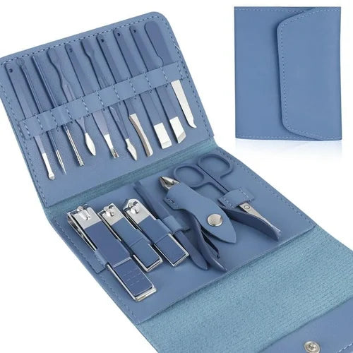 16 Pcs Manicure Pedicure Kit – Professional Stainless Steel Nail Cutter & Clippers Set | Portable Leather Nail Care Grooming Kit for Men & Women | Premium Nail Tools & Gift Set for Hand & Foot Care