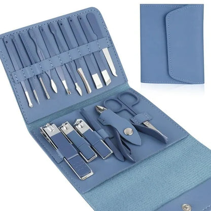 16 Pcs Manicure Pedicure Kit – Professional Stainless Steel Nail Cutter & Clippers Set | Portable Leather Nail Care Grooming Kit for Men & Women | Premium Nail Tools & Gift Set for Hand & Foot Care