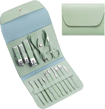 16 Pcs Manicure Pedicure Kit – Professional Stainless Steel Nail Cutter & Clippers Set | Portable Leather Nail Care Grooming Kit for Men & Women | Premium Nail Tools & Gift Set for Hand & Foot Care