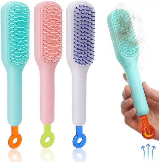 Self-Cleaning Anti-Static Massage Comb, One-Pull Cleaning Hair Brush, Self Cleaning Hair Brush, Shaping Comb, Cleaning Massage Comb Brush, Detangling Anti Static Hairbrush ( No Color Choce) (Random Color)