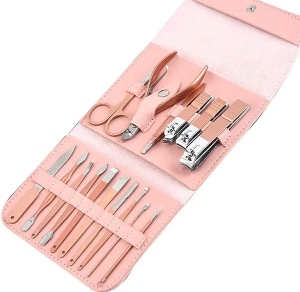 16 Pcs Manicure Pedicure Kit – Professional Stainless Steel Nail Cutter & Clippers Set | Portable Leather Nail Care Grooming Kit for Men & Women | Premium Nail Tools & Gift Set for Hand & Foot Care