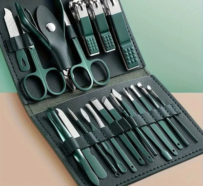 16 Pcs Manicure Pedicure Kit – Professional Stainless Steel Nail Cutter & Clippers Set | Portable Leather Nail Care Grooming Kit for Men & Women | Premium Nail Tools & Gift Set for Hand & Foot Care