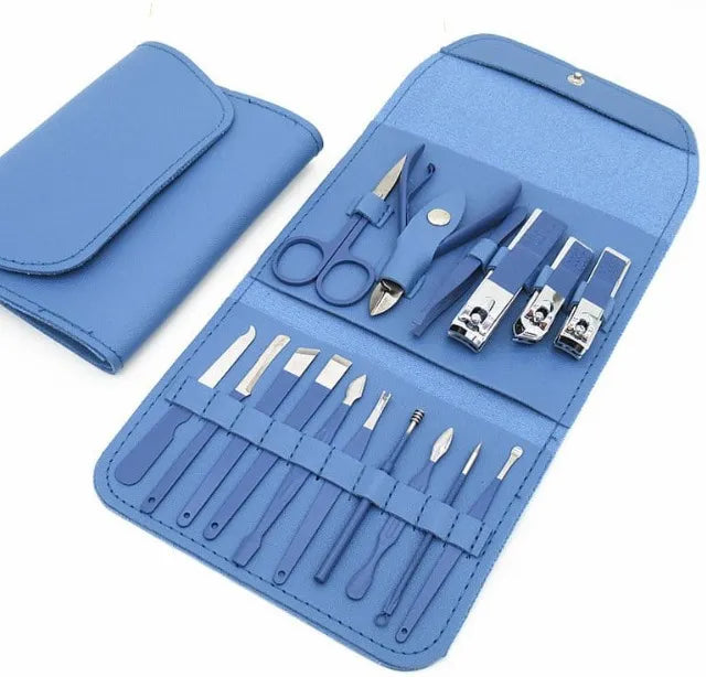 16 Pcs Manicure Pedicure Kit – Professional Stainless Steel Nail Cutter & Clippers Set | Portable Leather Nail Care Grooming Kit for Men & Women | Premium Nail Tools & Gift Set for Hand & Foot Care